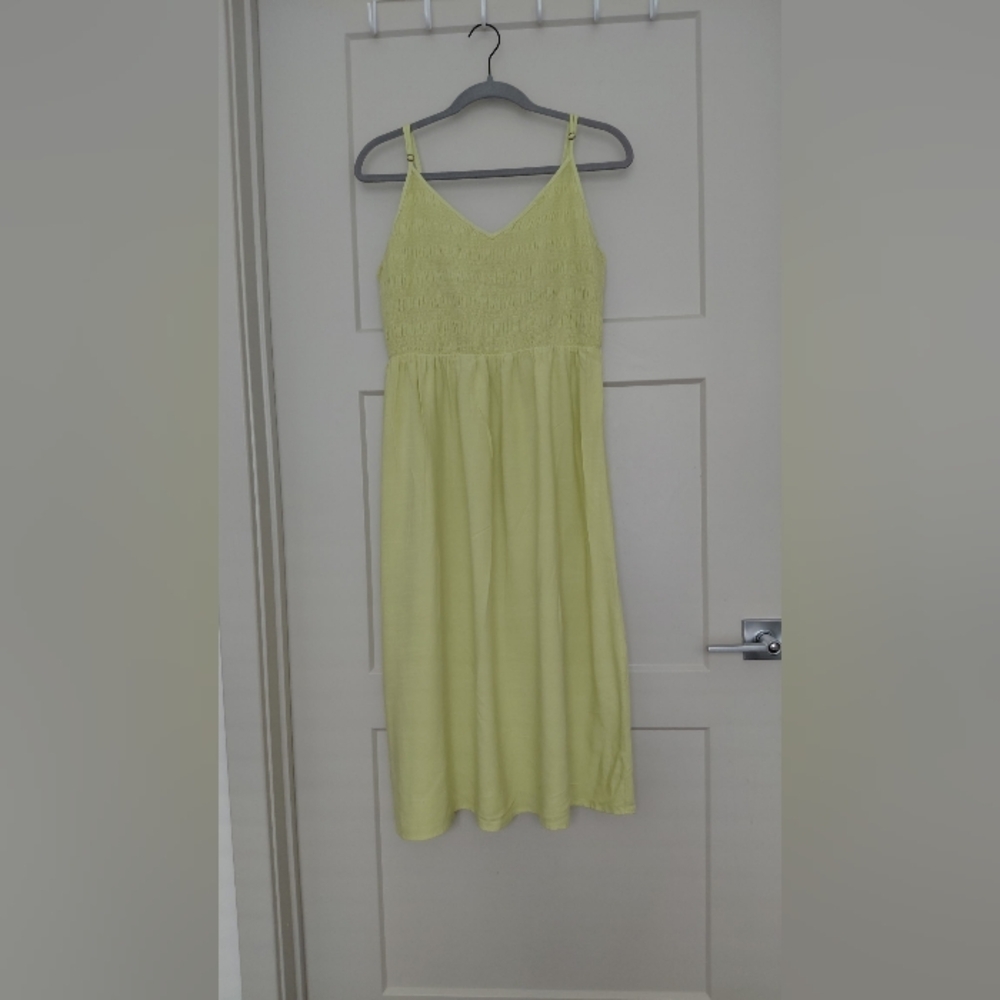 Wild Fable Neon Yellow Green Smocked Midi Dress